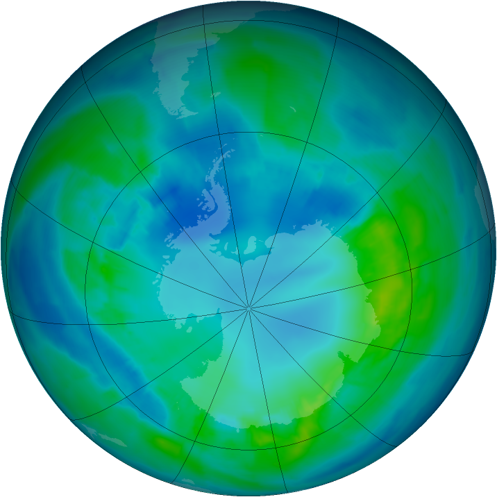 Antarctic ozone map for 21 April 2014